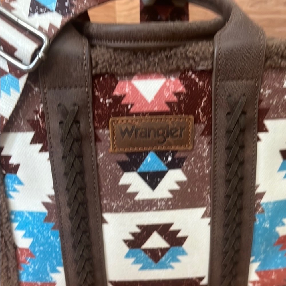 Wrangler Aztec-Print Tote Bag in Brown, Blue & Pink